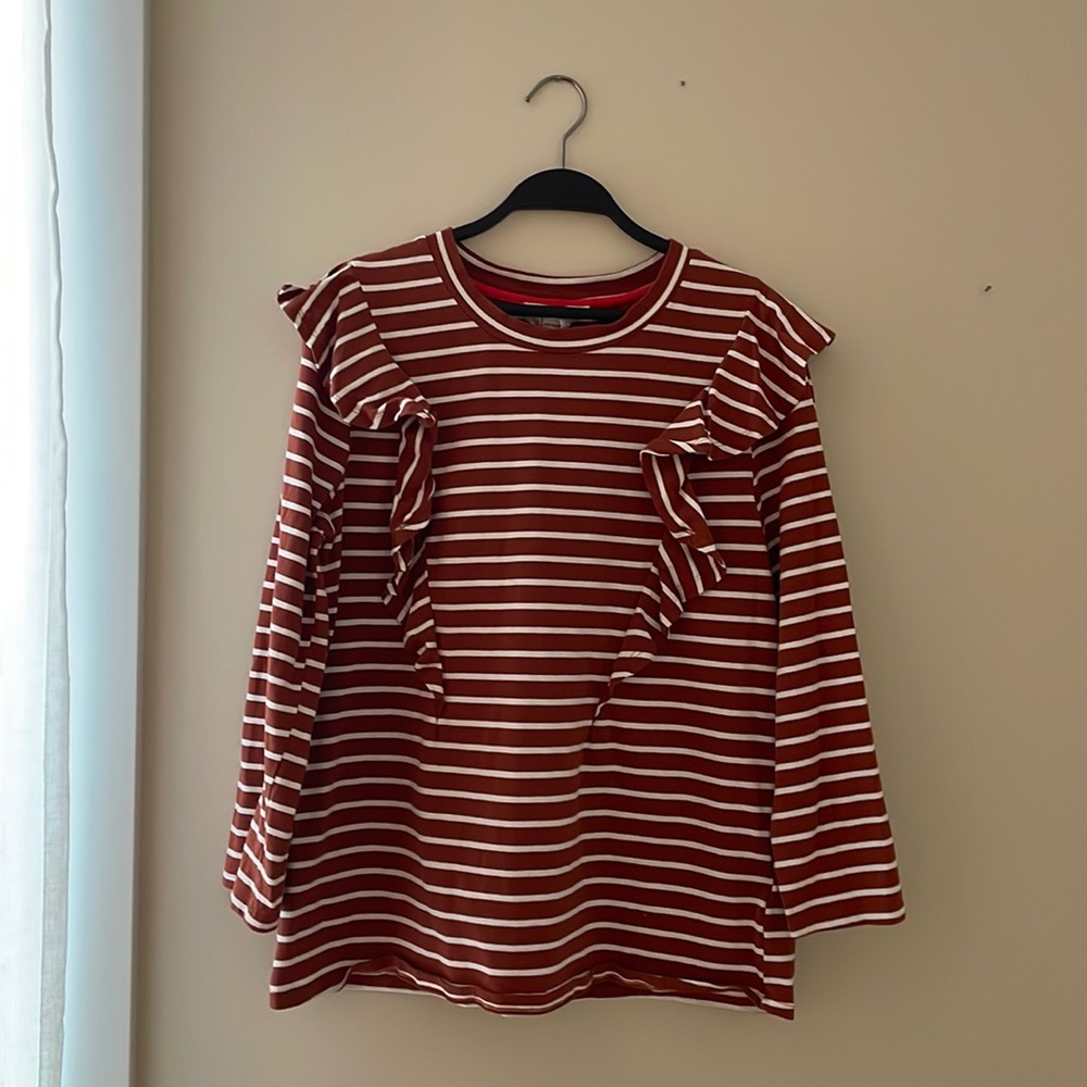 Anthropologie Striped Ruffled Top